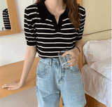 Women’s Slim Fit Polo Neck T-Shirt – Ice Silk Knit, Short Sleeve, Summer Fashion Top