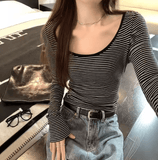 Women’s Slim Fit Long Sleeve T-Shirt – Round Neck, Korean Style, Spring/Autumn Top