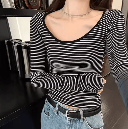 Women’s Slim Fit Long Sleeve T-Shirt – Round Neck, Korean Style, Spring/Autumn Top