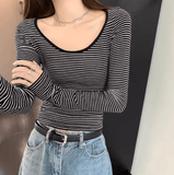 Women’s Slim Fit Long Sleeve T-Shirt – Round Neck, Korean Style, Spring/Autumn Top