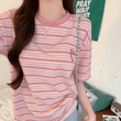 Women’s Pink Striped T-Shirt – Loose Fit, Cotton, Short Sleeve Summer Top