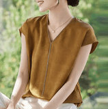 Women’s V-Neck Tassel Blouse – Summer 2025 Fashion Short Sleeve Top