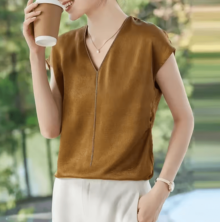 Women’s V-Neck Tassel Blouse – Summer 2025 Fashion Short Sleeve Top