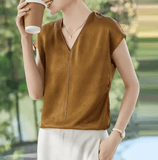 Women’s V-Neck Tassel Blouse – Summer 2025 Fashion Short Sleeve Top