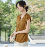 Women’s V-Neck Tassel Blouse – Summer 2025 Fashion Short Sleeve Top