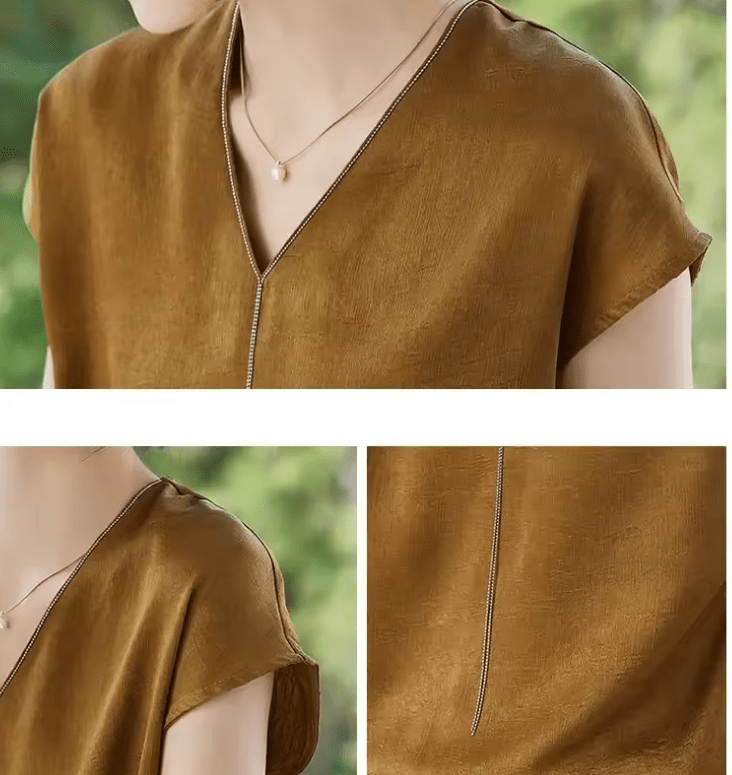 Women’s V-Neck Tassel Blouse – Summer 2025 Fashion Short Sleeve Top