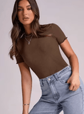 Women’s Slim Fit Round Neck T-Shirt – 2025 Summer Basic Short Sleeve Top