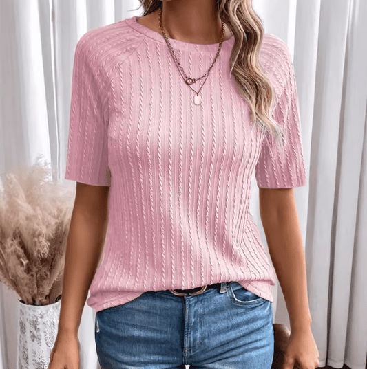 Women’s Lightweight Knitted T-Shirt – Short Sleeve Crew Neck Polo Style