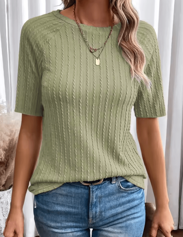 Women’s Lightweight Knitted T-Shirt – Short Sleeve Crew Neck Polo Style