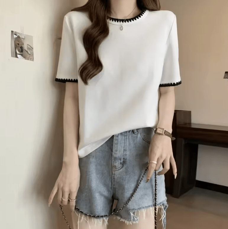 Women’s Loose Fit Cotton T-Shirt – Korean Style Summer Slimming Top