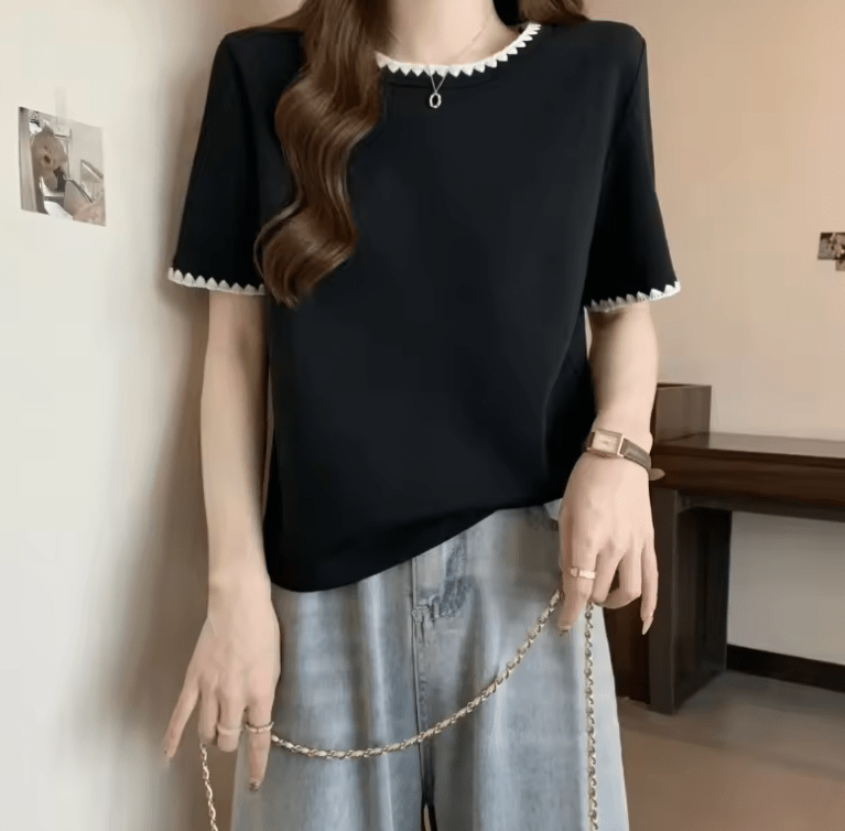 Women’s Loose Fit Cotton T-Shirt – Korean Style Summer Slimming Top
