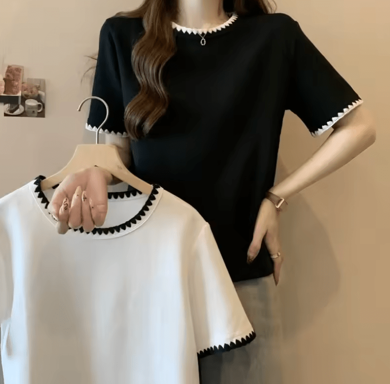 Women’s Loose Fit Cotton T-Shirt – Korean Style Summer Slimming Top