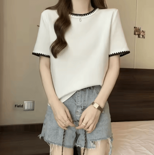Women’s Loose Fit Cotton T-Shirt – Korean Style Summer Slimming Top