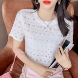 Women’s Lace T-Shirt – French Round Neck Short Sleeve Summer Top