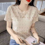 Women’s Lace T-Shirt – French Round Neck Short Sleeve Summer Top