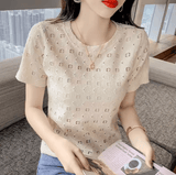 Women’s French Lace T-Shirt – Round Neck, Short Sleeve, Elegant & Versatile – Spring Summer Trendy Basic Top