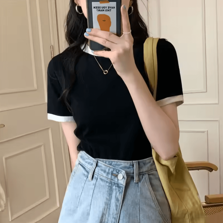 Women’s Slim Fit T-Shirt – Korean Style Casual Summer Top with Short Sleeves