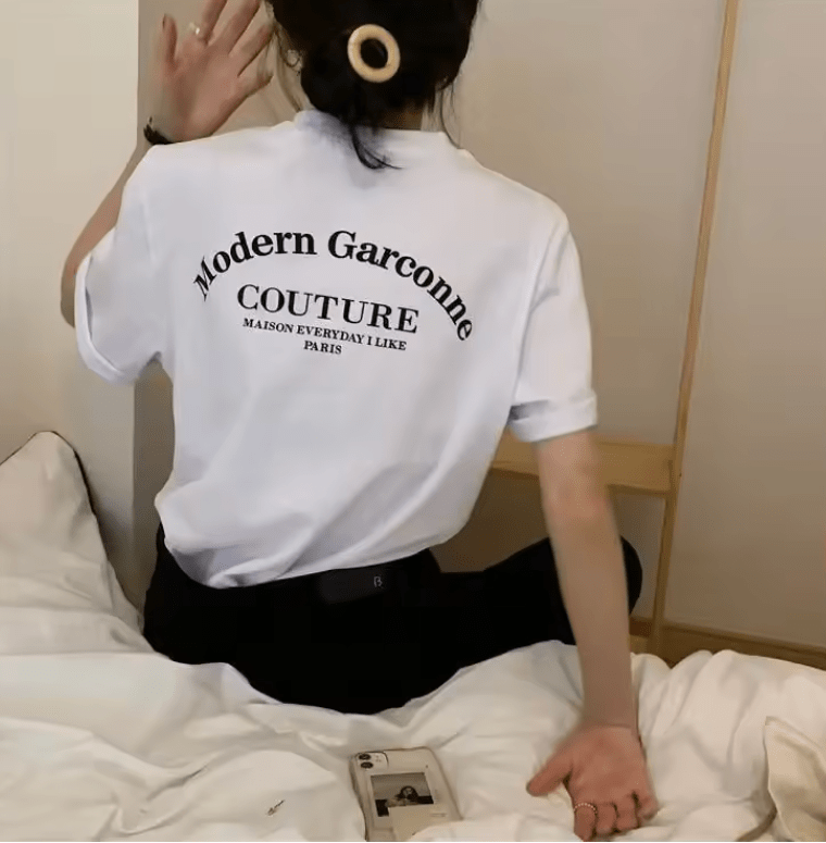 Women’s Loose Fit T-Shirt – Korean Style Summer 2025 Trend with Letter Print & Half Sleeves