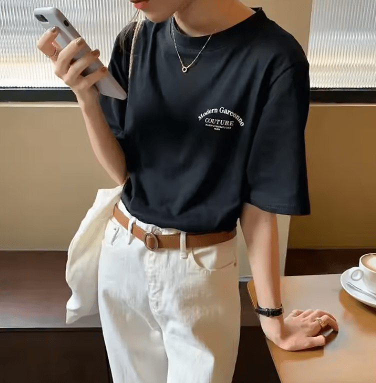 Women’s Loose Fit T-Shirt – Korean Style Summer 2025 Trend with Letter Print & Half Sleeves