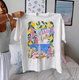 Women’s Floral Lemon Town T-Shirt – Summer Cotton Casual Top with Round Neck & Short Sleeves