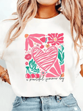 Women’s Floral Lemon Town T-Shirt – Summer Cotton Casual Top with Round Neck & Short Sleeves