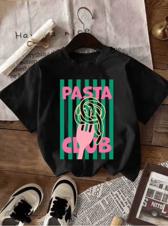 Women’s “Pasta Club” Cotton T-Shirt – Y2K Style Summer Tee with Letter Print, Round Neck & Short Sleeves
