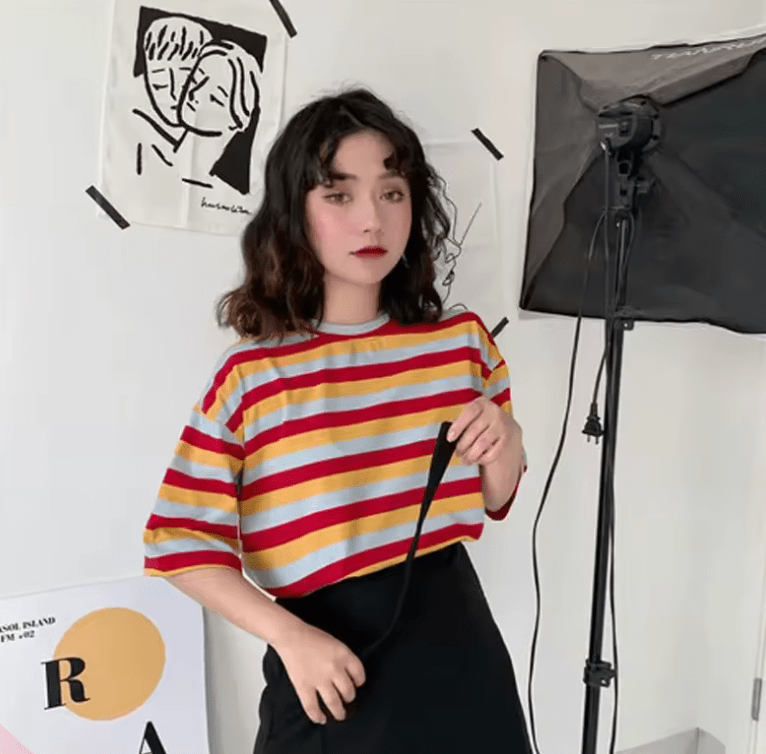 Women’s Striped Sleeveless T-Shirt – Korean Style Loose Fit Crew Neck Summer Top