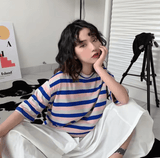Women’s Striped Sleeveless T-Shirt – Korean Style Loose Fit Crew Neck Summer Top
