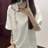 Women’s White Floral T-Shirt – Summer 2025 Casual Lightweight Cotton Top with Short Sleeves