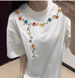 Women’s White Floral T-Shirt – Summer 2025 Casual Lightweight Cotton Top with Short Sleeves