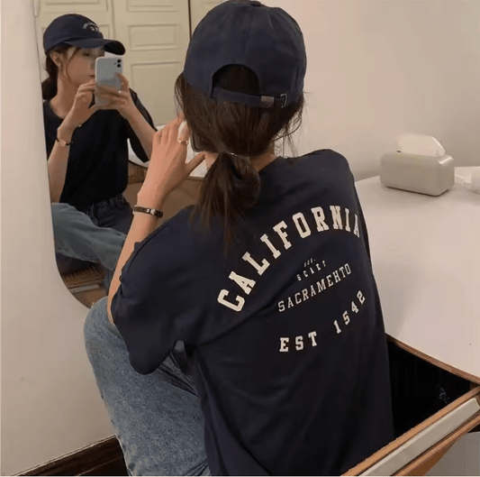 Women’s Loose-Fit Letter Print T-Shirt – Summer Casual Short Sleeve Top with Crew Neck, Student & Couple Style
