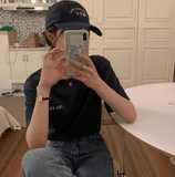 Women’s Loose-Fit Letter Print T-Shirt – Summer Casual Short Sleeve Top with Crew Neck, Student & Couple Style