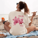 Women’s Floral Cotton T-Shirt – Summer College Style Crew Neck Top with Short Sleeves