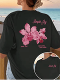 Women’s Floral Cotton T-Shirt – Summer College Style Crew Neck Top with Short Sleeves