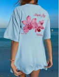 Women’s Floral Cotton T-Shirt – Summer College Style Crew Neck Top with Short Sleeves