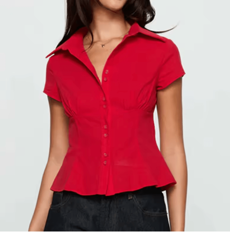 Women’s Y2K Plaid Button Down Shirt – Short Sleeve 90s Streetwear Blouse, Casual Summer Top