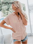 Women’s Elegant Solid Blouse – Summer Short Sleeve Turn-Down Collar Tunic, Loose Luxury Chic Streetwear Top 2025