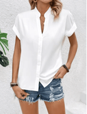Women’s Solid Color Batwing Sleeve Top – Stylish Spring Summer Short Sleeve Casual Blouse