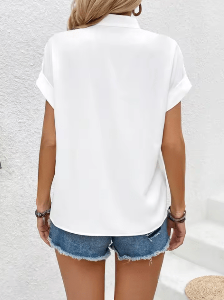 Women’s Solid Color Batwing Sleeve Top – Stylish Spring Summer Short Sleeve Casual Blouse