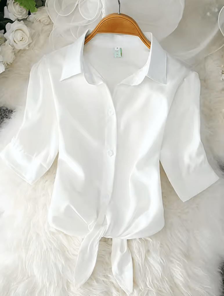 2025 New Women’s Summer Chiffon Blouse – White Short Sleeve Casual Top