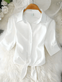 2025 New Women’s Summer Chiffon Blouse – White Short Sleeve Casual Top