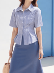 Women’s Casual Button Down Shirt – Striped or Plaid Print Short Sleeve Blouse for Streetwear Aesthetic Look