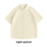 Women’s Loose Casual Short Sleeve Button-Up Shirt – Solid Color Summer Blouse, Minimalist & Versatile Basic Top