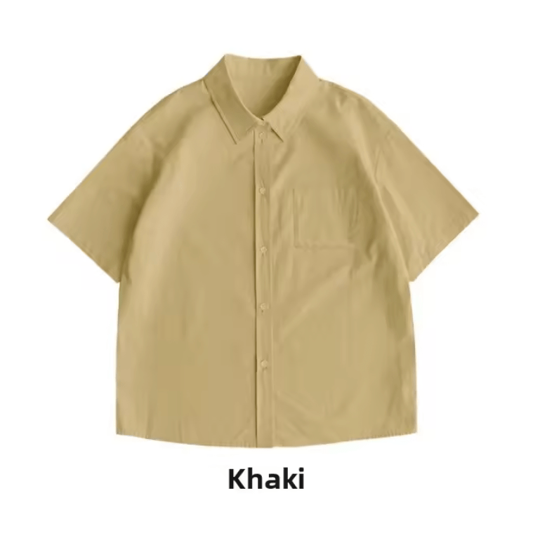 Women’s Loose Casual Short Sleeve Button-Up Shirt – Solid Color Summer Blouse, Minimalist & Versatile Basic Top