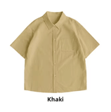 Women’s Loose Casual Short Sleeve Button-Up Shirt – Solid Color Summer Blouse, Minimalist & Versatile Basic Top