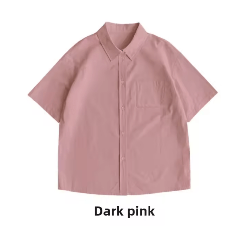 Women’s Loose Casual Short Sleeve Button-Up Shirt – Solid Color Summer Blouse, Minimalist & Versatile Basic Top