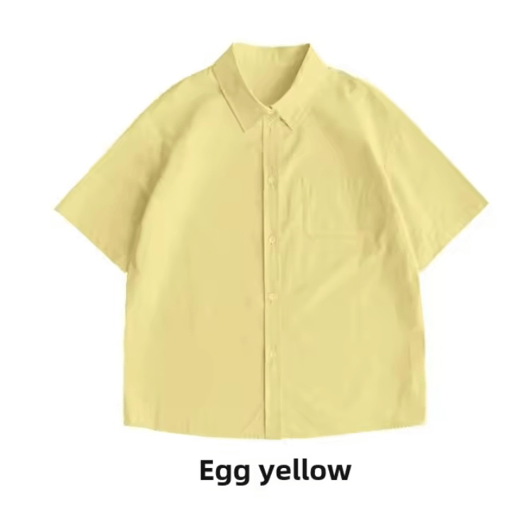 Women’s Loose Casual Short Sleeve Button-Up Shirt – Solid Color Summer Blouse, Minimalist & Versatile Basic Top