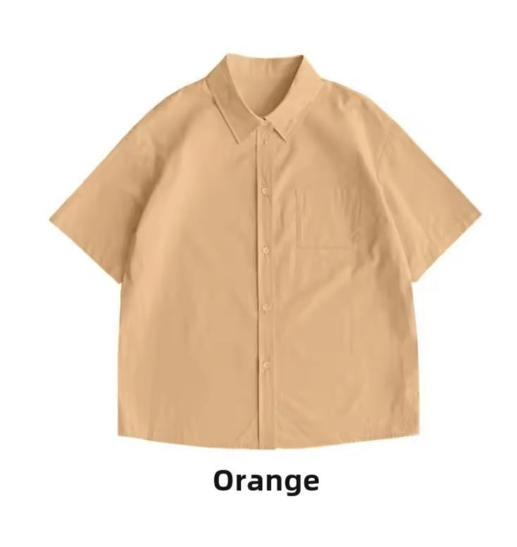 Women’s Loose Casual Short Sleeve Button-Up Shirt – Solid Color Summer Blouse, Minimalist & Versatile Basic Top