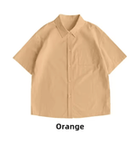 Women’s Loose Casual Short Sleeve Button-Up Shirt – Solid Color Summer Blouse, Minimalist & Versatile Basic Top