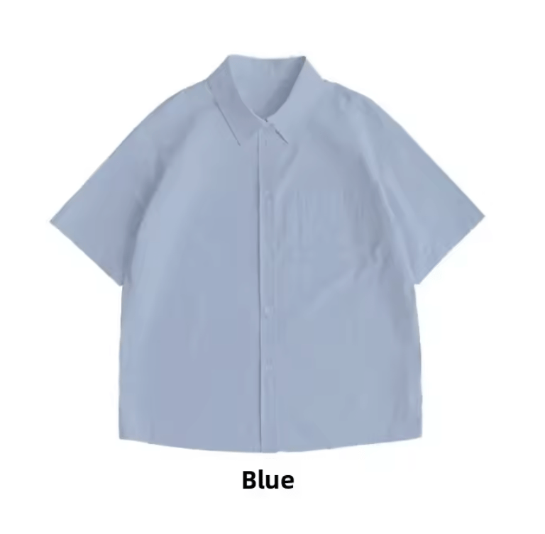 Women’s Loose Casual Short Sleeve Button-Up Shirt – Solid Color Summer Blouse, Minimalist & Versatile Basic Top